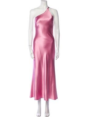 Galvan London Silk One-Shoulder Midi Length Dress - XS Pink